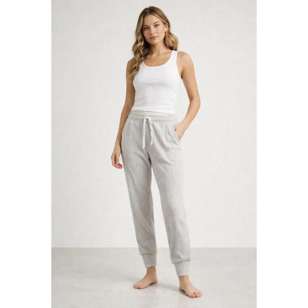 Alo Yoga Ribbed Joggers Cream Beige Womens Medium Lounge Pants